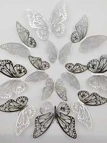 12pcs/Set Hollow Metal Texture 3D Butterfly Wall Stickers, Hollow Carved Design, Light Luxury, Gentle, High-End Soft Decoration, Suitable For Home Wall: Bedroom Headboard, Living Room Blank Wall, Entrance, Vanity Background, Creating A Gentle Atmosphere; Soft Decoration Check-In: Clothing Store, Nail Salon, Bridal Shop, Influencer Photo Background Wall; Festival Decoration: Wedding, Birthday Party - A - View 4