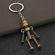 Vintage Mechanical Screw Robot Keychain Creative Movable Joint Steampunk Robot Car Key Holder For Men Backpack Pendants - A - View 1