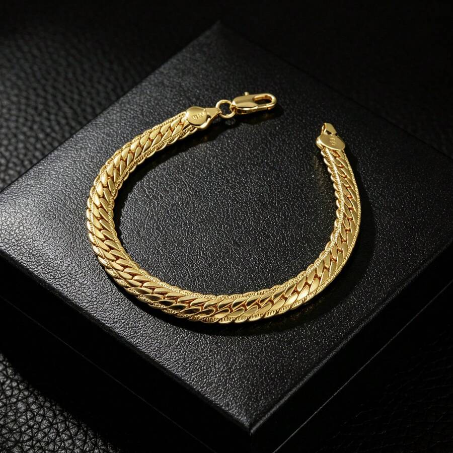 Brazalete de Cobre Clásico Tejido Minimalista de Lujo Italiano 750 Chapado en Oro de 18K, Adecuado para Hombres y Mujeres para Uso Diario y de Fiesta - Amarillo Oro - Ver 1