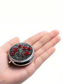 1pc 3-Compartment Pill Box, Rose Pattern Mini Pill Box, Medicine Storage Box, Decorative Metal Pill And Vitamin Storage Box - Multicolor - View 6