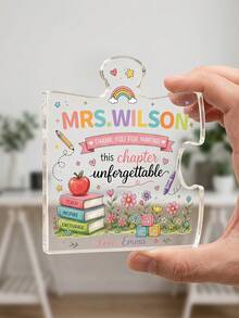 1pc Personalized Custom Text Puzzle Shaped Teacher Desk Ornament, Custom Teacher Name, Transparent Desk Inspirational Teacher Quotes, Teacher Appreciation Souvenir Decoration, Thank You Gift For Kindergarten And Elementary School Female Teachers, Home And Classroom Desk Decor - Multicolor - View 4