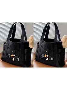 Cute Cartoon Cat Pattern Handbag, Reusable Printed Women's Shopping Bag, Large Capacity Multi-Pocket Shoulder Bag, Makeup Bag, Shopping Bag, Cosmetic Bag, Foldable Lightweight, Multi-Functional Tote Bag, Large Capacity Casual Handbag, Suitable For Work, School, Commute, Travel And Shopping, Perfect Choice For Back To School, Mother's Day, Teacher's Day, Graduation, Anniversary, Back To School, Easter, Christmas - Multicolor - View 22