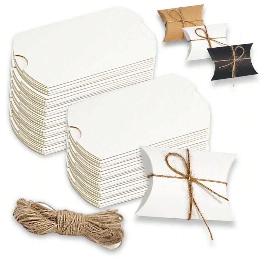 50個麻繩牛皮紙枕形盒,糖果包裝盒,白色禮物盒,適用於節日派對、萬聖節、聖誕節、返校季、生日派對 - 查看 1