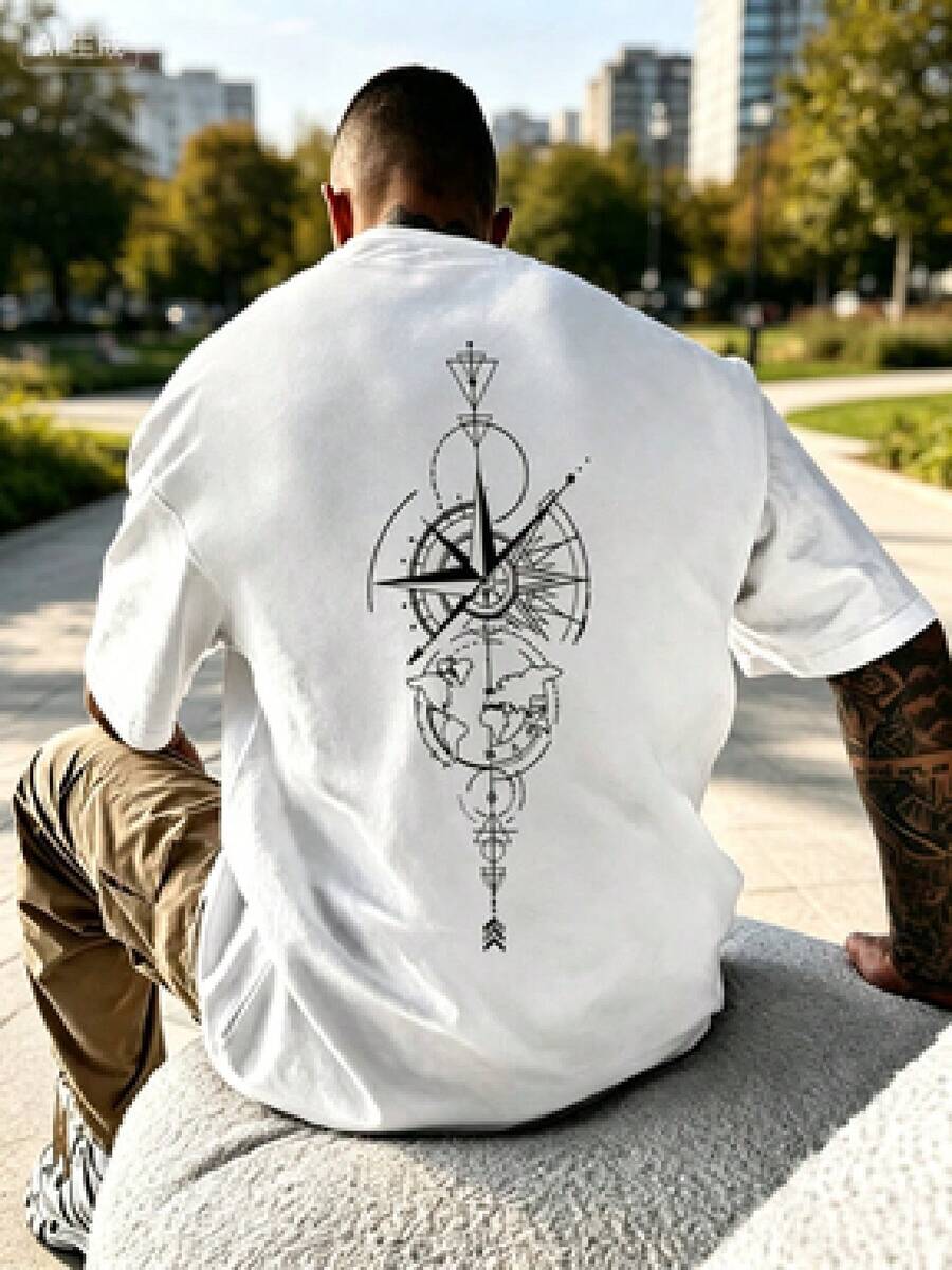Men's Oversized Printed Short-Sleeve Drop-Shoulder Shirt T Summer Shirts For Men T T-Shirt Gift Summer Top - 布蘭克 4 - 查看 1