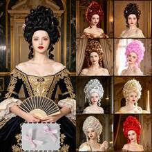 女款多色 18 世紀洛可可高捲盤髮合成假髮，蓬鬆維多利亞蜂巢式染粉 Cosplay 假髮，附選配復古耳環與粉色緞帶蝴蝶結髮夾，復古貴族宮廷假髮，適用萬聖節、劇場與文藝復興女王造型 - 彩色 - 查看 2