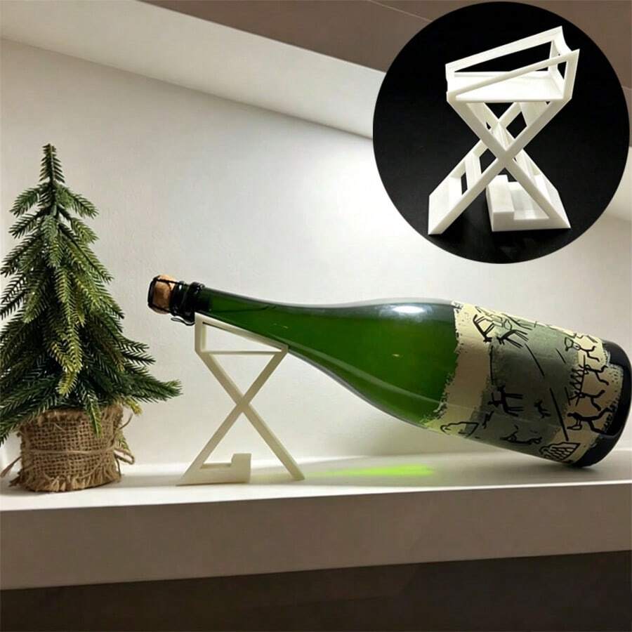 桌上香檳酒瓶架展示架,適用於酒瓶收藏,可放置在櫥櫃上展示,現代極簡風,省空間,適合廚房與客廳 - 白色 - 查看 1