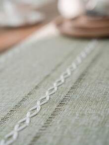 1pc Sage Green & White Woven Striped Table Runner, Rustic Country Style, Blended Material, Long Rectangular Shape With Tassel Edges And Woven Craftsmanship Details, Decorative Functional Table Runner For Daily Home Dining Table Arrangement And Fresh Natural Restaurant Decor Scenes - Green - View 7