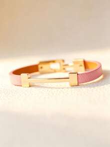 1pc Fashion Exquisite Gold Letter PU Personalized Elegant Women's Bracelet Bangle, Gift For Girlfriend Jewelry - Pink - View 3