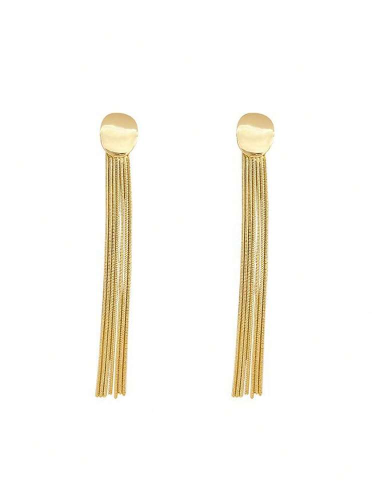 1 Pair Women's Fashion Long Tassel Earrings - Gold - View 2