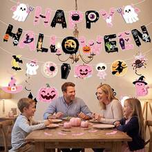 1 Set Halloween Theme Party Decoration Pumpkin Bunting Banner Spiral Card Decor, DIY Party Decoration (Fixed Rope 196.85inch*3) - A - View 5