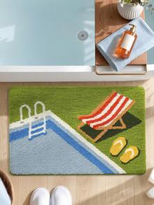 1pc Bathroom Floor Mat Carpet, Flocked Flocked Comfortable Foot Feel, Summer Pool Beach Bath Mat, TPR Backing Anti-Slip, Kitchen, Outdoor, Indoor, Hallway, Bedroom, Living Room, Bedside Rug, Machine Washable Easy To Clean, Bedroom Bathroom Decor - Multicolor - View 4