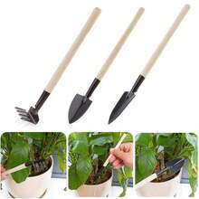 3 PiecesFloral Soil Gardening Tool Set, Portable Garden Planting Tools With Shovel And Rake, Multi-Functional For Loosening Soil, Transplanting And Tilling, Comfortable Solid Wood Handle, Lightweight And Easy To Store - Black - View 9