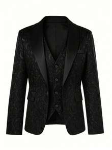 Men's 3 PiecesGentleman Jacquard Formal Vest Suit Set, Suitable For Daily Wear, Parties, Banquets, Weddings, Casual Commuting - Black - View 4
