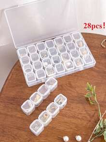 28/56pcs Mini Transparent Reusable Jewelry Storage Box, Detachable Earring Ring Organizer, Suitable For Beads, Cosmetics, Crafts, Compact Plastic Storage Box, Easter Gift - Clear - View 4