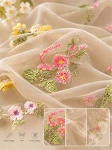 3D Floral Butterfly Embroidered Tulle Fabric, Sheer Soft Mesh With Colorful Flower Embroidery, Lightweight Drapable Net Textile For Wedding Dress, Bridal Veil, Party Tutu Skirt, Backdrop Curtain, DIY Garment Sewing Decor Material - Multicolor - View 13