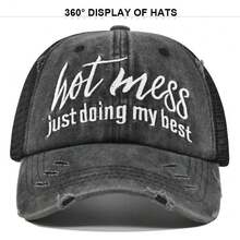 1pc New Ponytail Baseball Cap Embroidered European & American Open Top Distressed Baseball Cap Versatile Sun Hat - Multicolor - View 10