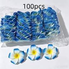 50/100入 白色黃色扶桑花夏威夷花朵人造花，DIY手工、婚禮派對裝飾、海灘髮飾、波希米亞風花卉印花不織布 - 彩色 - 查看 22