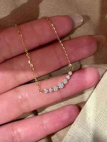 1pc Fashionable Elegant Design Versatile Rhinestone 18k Stainless Steel Collarbone Necklace For Women Daily And Holiday Wear - Gold - View 3