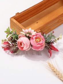 1pc Bohemian Style Thai Headpiece Festival Carnival Beach Vacation Side Hair Comb - Pink - View 1