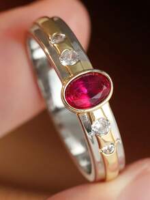 Gmzalx Women's Fashion Personalized Ring, Oval Rose Red, Simple And Elegant, Suitable For Commuting, Dating, Daily Wear - Two-color - View 8