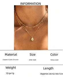 Set Kalung Rantai Geometris Berlapis Emas 3 Buah untuk Wanita, Kalung Liontin Cocok untuk Pemakaian Sehari-hari, Kencan, Liburan - Yellow Gold - View 13