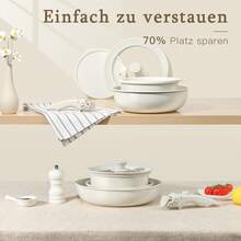 GiPP 21-Piece Upgraded Pan And Pot Set With Detachable Handle, Enlarged Pot Sizes, Ceramic Cookware Set, Stackable, For Induction And All Hobs, White - 查看 3