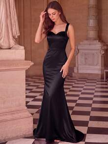 Basrey Black Sweetheart Neck Strap High Waist Fishtail Evening Dress, Bridesmaid Dress For Prom, Graduation Ceremony, Banquet Wedding Spring - Black - View 5
