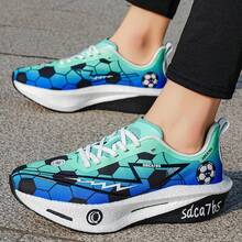 1 Pair Comfortable Mesh Breathable Sports Shoes, Fashionable Lightweight Running Shoes With Football Pattern - Green - View 6