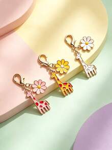 1pcCute Giraffe Daisy Keychain, Perfect As A Gift For A Girl Friend - Multicolor - View 1