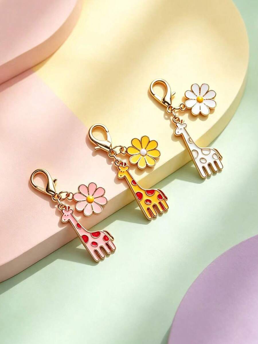 1pcCute Giraffe Daisy Keychain, Perfect As A Gift For A Girl Friend - Multicolor - View 1