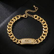 Fashion Luxury 18K Gold Plated Copper Cubic Zirconia Cuban Bracelet, Hip Hop Street Style, Unisex, Suitable For Daily Wear And Parties - Gold - View 1