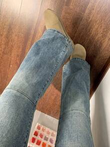 Women's Vintage Casual Commute Versatile Double Button Flare Jeans, Autumn/Winter Outfit - Retro Blue - View 2