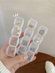 28/56pcs Mini Transparent Reusable Jewelry Storage Box, Detachable Earring Ring Organizer, Suitable For Beads, Cosmetics, Crafts, Compact Plastic Storage Box, Easter Gift - Clear - View 6