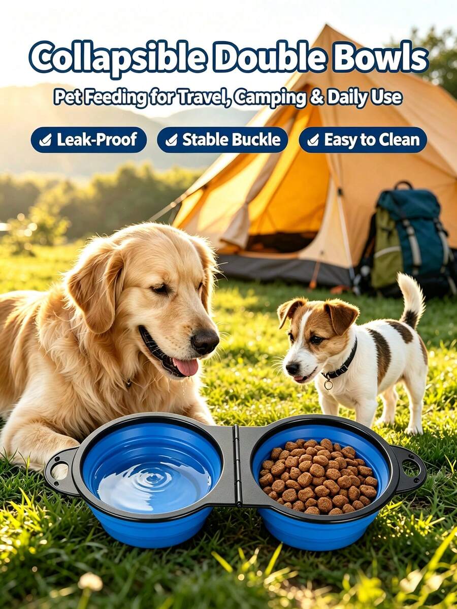 Portable Silicone Dog Bowl, Collapsible Pet Food & Water Dish For Travel, Camping, Hiking, Outdoor Adventures
