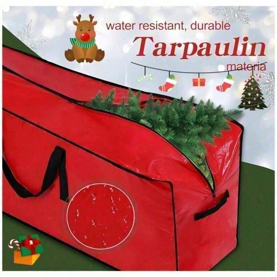 Sturdy, Breathable, Yet Protective Large Christmas Tree Storage Sack, Shielding From Dust And Damp, A Robust Box Alternative, Offered In Red Or Green. - Red - View 1
