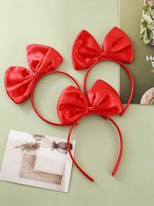 1pc Bright Red Satin Large Bow Headband, Sweet Princess Style Hair Accessory, Suitable For Birthday Party, Cosplay Costume - Multicolor - View 2