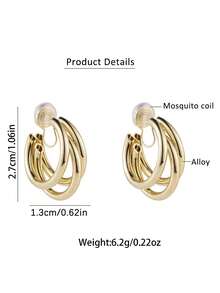 FRIFUL 2pcs/Set Fashion Korean Style Metal Vintage Clip-On Earrings, Women's Gold Geometric Non-Pierced Earrings Jewelry Gift - Clip - View 9