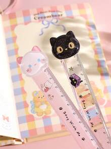 1 buah/4/8 buah Penggaris Kucing Kawaii, Penggaris Pengukur Plastik Transparan 15cm dengan Tepi Garis Bergelombang, Untuk Dekorasi Batas Jurnal, Bagian Belakang, Hari Pertama Sekolah - MultiWarna - View 4