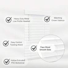 2" Faux Wood Cordless Blind, 29" X 60", Bright White - Star - View 2