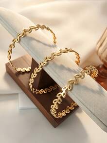 1/6/12 piezas Juego de brazaletes de acero inoxidable dorado, apilables, adecuados para uso nocturno y diario de mujeres, regalo perfecto para mamá y amigas - Dorado - Ver 8