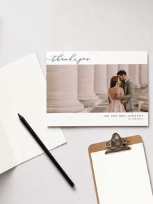Custom Wedding Thank You Card, Minimal Landscape Photo Design,Cream White Border, Personalized Names & Date Detail, Elegant Greeting Card ForWedding, - Multicolor - View 5