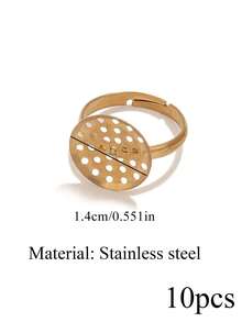 10 Pcs 18K Gold-Plated Stainless Steel Circular Hollow Mesh Adjustable Ring Blanks Inlaid With Gemstones DIY Jewelry Making Supplies For Women - Ring - View 14