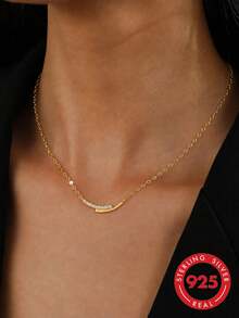 1 Pair S925 Sterling Silver Niche Design Curved Tube Necklace, Women's Delicate Luxury Minimalist Ins Style, Personalized Fashion Daily Commute Versatile Gentle Elegant Layered Thin Chain Collarbone Necklace Neck Accessory - One-line - View 3