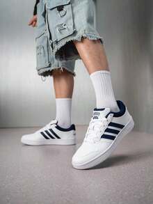 Adidas Men's HOOPS CLASSIC 2026 Summer New Basketball Style Casual White Sneakers KI1058 - White/Dark Blue/Orbital Gray - View 12