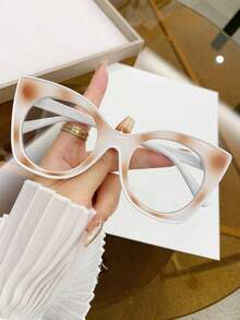 1PC Women's Retro Cat Eye Contrast Color Y2K Sweet Cool Style Fashion Street Plain Lens Glasses Frame - Clear - View 3