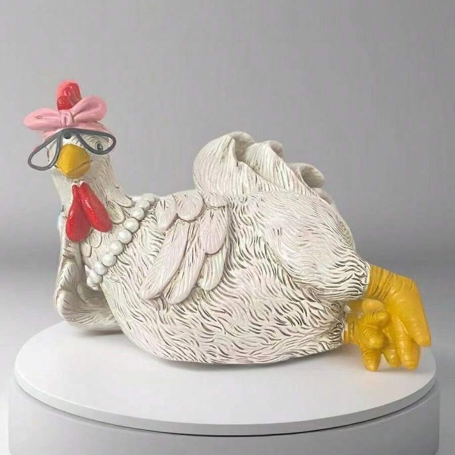 1PC Fun Acrylic Flat Chicken Statue Ornament, Cute Rooster And Hen With Glasses Decor, Good Morning Greeting Sign, Country Farm Garden Desktop Decoration, Outdoor Yard Lawn Decor, Home Decoration Gift