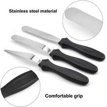 Butter Spatula Set, 3Pcs Stainless Steel, Small Size, Durable Smooth Edge, Pastry Icing Cake Baking Tools - Black - View 5