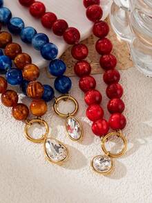1pc New Beaded Water Drop Necklace, Elegant Vintage Style, Oil-Drip Craft, 18k Gold PVD Plated 304 Stainless Steel Material, Waterproof And Fade-Resistant, Stainless Steel Jewelry. Suitable For Wives And Mothers To Wear, Easy To Match With Girls' Daily Outfits, Beach Vacation Parties, Music Festivals, Travel And Sightseeing Occasions, Charming Women's Jewelry, Women's Bracelets And Necklaces, Small Accessories. - Brown Teardrop Necklace - View 4