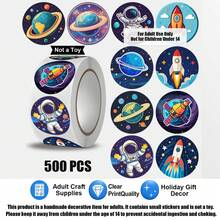 500pcs/Roll Round Self-Adhesive Envelope Seals, Scrapbooking DIY Decorative Stickers, 10 Different Space/Planet/Earth/Universe Patterns, Planner Collage Material, Christmas Gift Wrapping Seals, Vintage Photo Album, Storage Jar Gift Box Decoration - Planet/Universe Patterns - View 8
