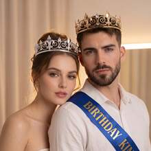 2pcs Birthday King Crown And Sash, Unisex Royal King Crown, Suitable For Party Decoration, Ball, Birthday Gift, Men's Pageant Crown, Christmas,Halloween - Multicolor - View 3